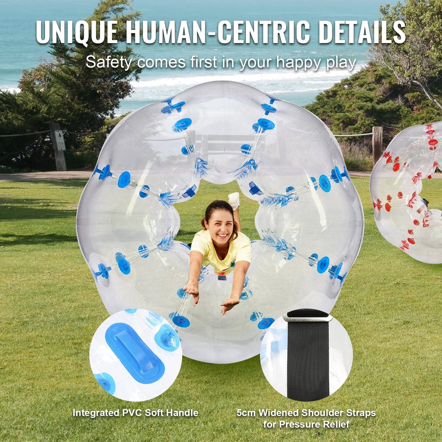 VEVOR Inflatable Bumper Balls 2-Pack, 5FT/1.5M Body Sumo Zorb Balls for Teen & Adult, 0.8Mm Thick PVC Human Hamster Bubble Balls for Outdoor Team Gaming Play, Bumper Bopper Toys for Garden, Yard, Park