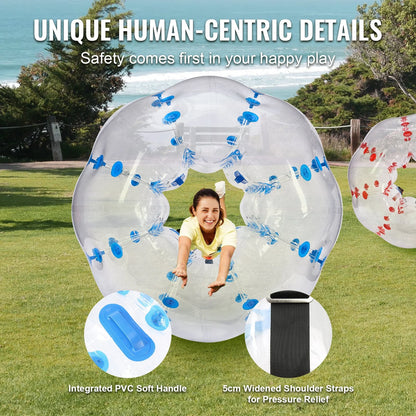 VEVOR Inflatable Bumper Balls 2-Pack, 5FT/1.5M Body Sumo Zorb Balls for Teen & Adult, 0.8Mm Thick PVC Human Hamster Bubble Balls for Outdoor Team Gaming Play, Bumper Bopper Toys for Garden, Yard, Park